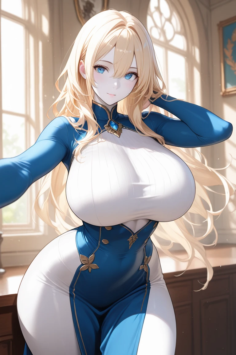 (masterpiece:1.2), (highest quality:1.2),, Curvy but slender body, perfect eyes, perfect face, perfect lighting, 1 girl, in the garden, (shirt),(I can see your feet),(private teacher),(long pants),(suit),(ponytail),curly hair, fine clothes, detailed outdoor background, compensate, eye shadow, thick eyelashes, fantasy, looking at the viewer, whole body,alice in wonderland、blue sky、Bright and very beautiful face、young shiny glossy white shiny skin、the best beauty、the most beautiful bright blonde hair in the world、thin hair、long hair、Shining beautiful bangs、big shining blue eyes、Very beautiful and lovely 18 years old, the most beautiful girl in the world、small breasts
