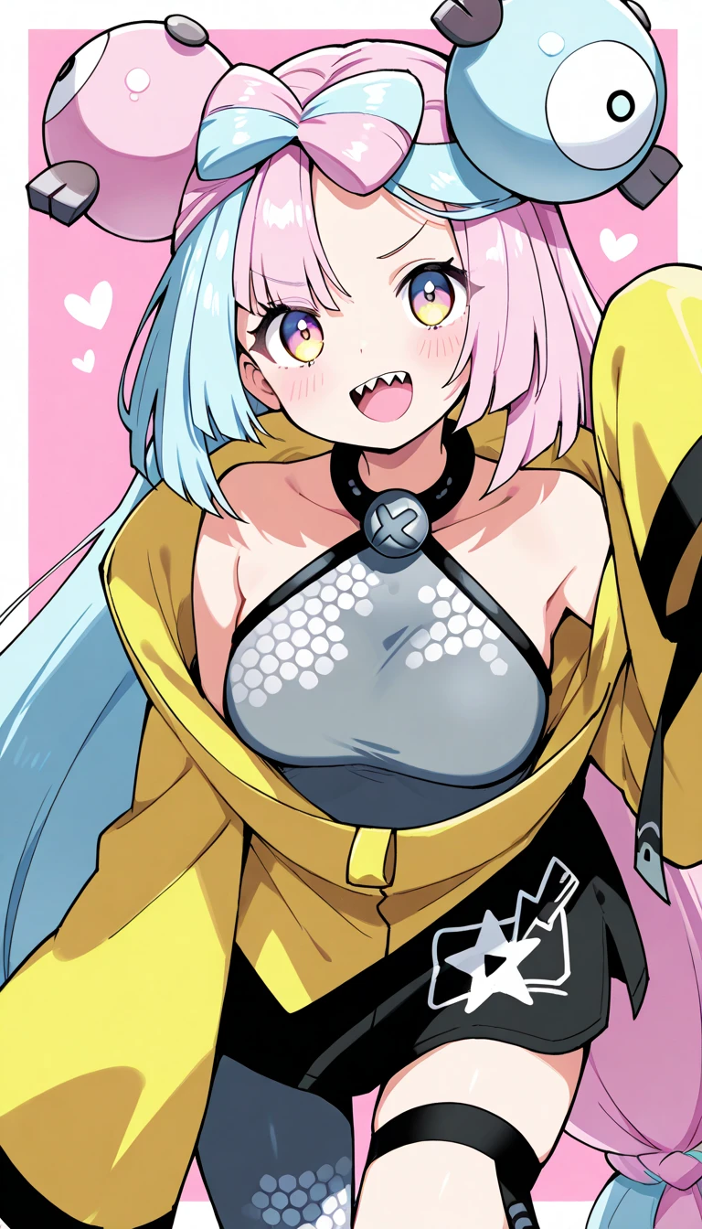 hight resolution, top-quality, ultra-quality, The ultra-detailliert, lighting like a movie、cleavage of the breast、Stick out the tongue、Open mouth、涎、perspiring、full-face blush、facing front、NSFW、fullnude、dynamicposes、open one's legs、Yellow jacket、Chewing