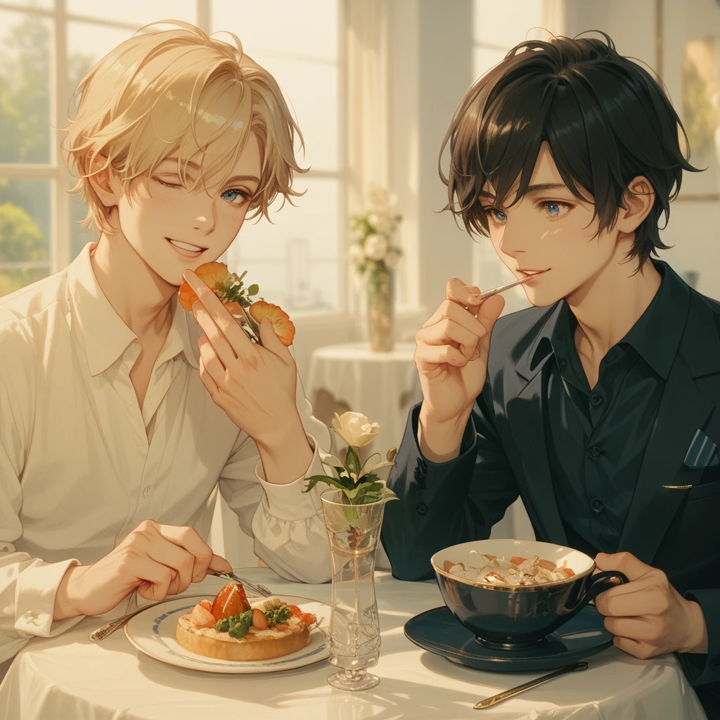 Two boys eating