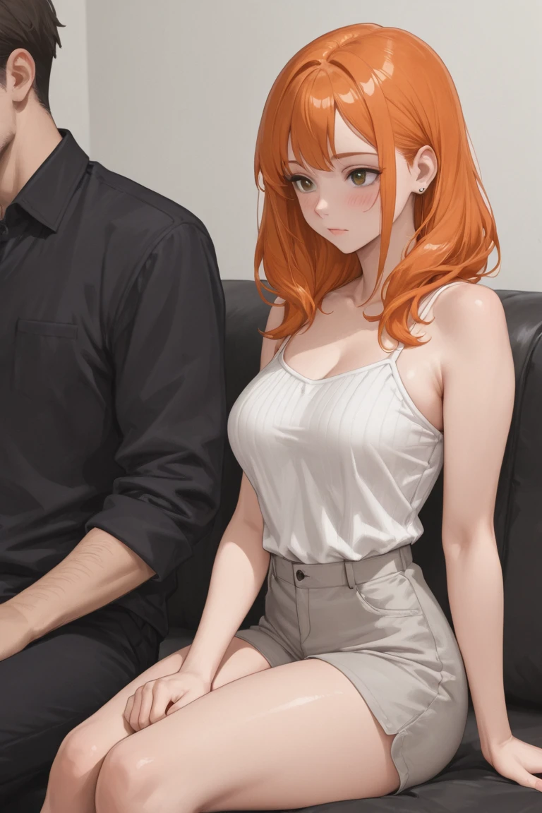 ((masterpiece, best quality)),(complex light), 1girl ,solo, Lois Griffin, <lora:loisGriffin_v10:.6>, (sitting on chair: 1) , simple background,
