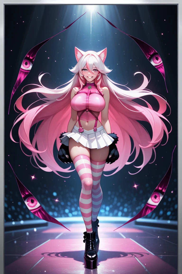 1 girl, Doll Fox Woman, Soft pink furry skin, Pink Heidi, Thick thighs, There is a long pink ribbon on the head, Pink heart-shaped pupils, Tight pink bikini,, Pink heart-shaped eyes,Big breasts_F罩Big breasts,fox,