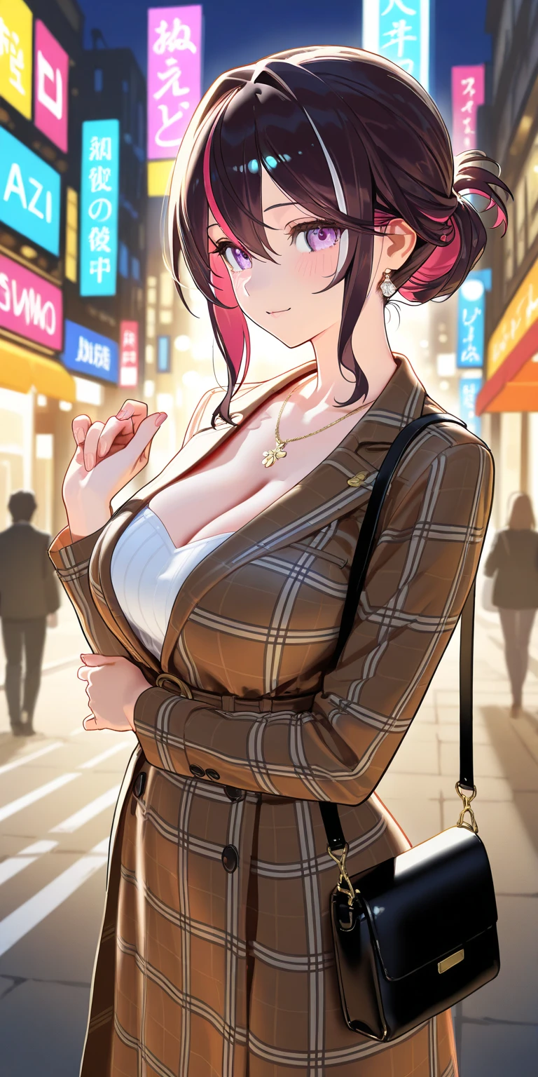 prety woman, sparkly eyes, False lashes, Pink lips, A smile, large full breasts, a miniskirt, Cute clothes,