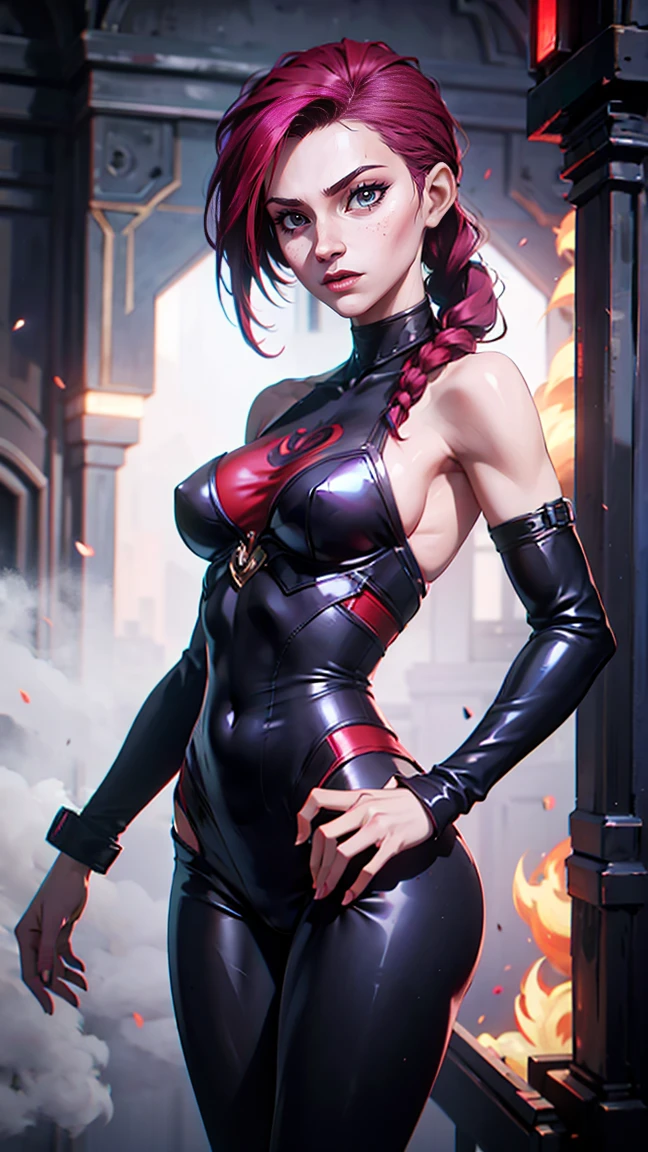 neon red, fantasy sorceress, hot woman, short hair, revealing magic dress, large hips, very small breasts, thick thighs, very thin waist, extremely detailed face and eyes, absurdes, 4k, sexy pose, her back, dynamic shadows, beautiful lighting