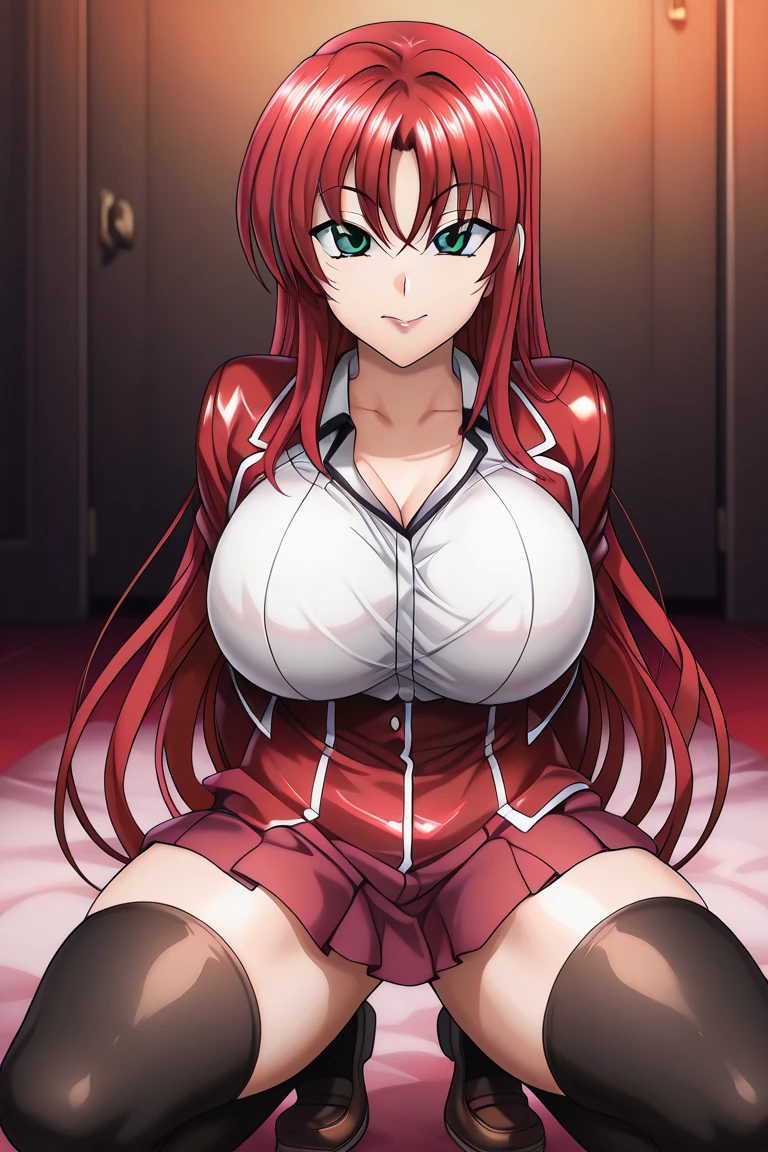 1girl, solo, NSFW, rias gremory, long hair, red hair, ahoge, blue eyes, very long hair, huge ahoge, naked, no underwear, no clothes, masterpiece, best quality, beautiful detailed eyes, beautiful detailed glow, lots of glow, blushing, , brilliantly lit, detailed background, very detailed, areola slip, sexy pose, beautiful body line, black stockings, no underwear, big breasts breasts, sexy breasts, big butt, beautiful detailed butt, thighs, wide hips, beautiful legs, beautiful thighs, beautiful calves, armpits, jewelry, mature female, shiny skin, cute, wet, Delicate figure and beautiful body curves, looking at viewer, high resolution, high detail, HighestQuality, Correct limbs, brilliantly lit (Masterpiece: 1.0), (best_quality: 1.0), Ultra High Resolution, 4K, Ultra Detail, photography, HDR, High resolution, Absurd:1.2, Kodak Portera 400, Film grain, Background blur, Bokeh:1.2, Lens glare, (vibrant_color:1.2) (Beautiful, Large_Breasts:1.2), (beautiful_face:1.5), (narrow_waist), wallpaper, (beautiful detailed eyes:1.6), extremely detailed face, perfect lighting, (perfect hands, perfect anatomy), (((picture perfect))),