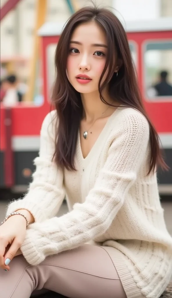 (2 pure Japanese girl,), (Small breasts:1.5,),(solo,,Textured skin, Detailed skin,Detailed face,Detailed eyes,detailed posing,Natural eyebrows,Sparkling Eyes,High detail, Highest quality, Super detailed, Surrealism, ,8k,RAW Photos,Photographicism,Professional Lighting,Ray Tracing,Portrait Photography,Soft Light),((「Black Hair, Natural Makeup,Simple earrings, Side Up,Curly Hair, Bell sleeve sweater))),(((Pushing a packed shopping cart,Shopping Centre)))