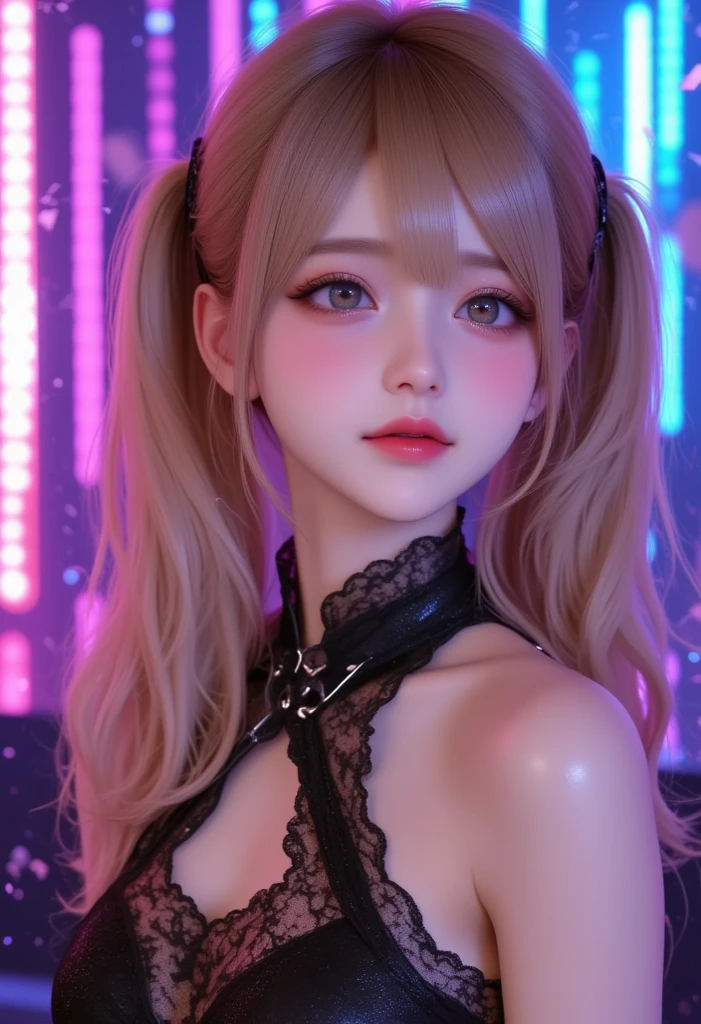 sexy swedish model, (-anime), only 1 model, very short hair, beautiful smile, lip-gloss, long lashes, defined eyebrows, long fur fox color scheme, ((long fur fox cosplay)), fox ears, fox tail, fox choker, look at the camera, cinematic light, (sparkling long fur background), sweet and sexy pose