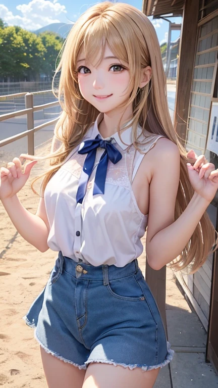 akizuki airi. oni chichi, masterpiece, best quality, super detailed, illustration, flat color, depth of field,
1 girl, young, anime, standing, street, rain, wind, full-length, turned back, blonde, twintails, looking over her shoulder, red pleated miniskirt, wet white button-down shirt, school uniform, serafuku, blue tie, no bra, black tights, small backpack, detailed leather texture, detailed fabric texture, beautiful detailed face, big breasts, blue eyes, pregnant, smile