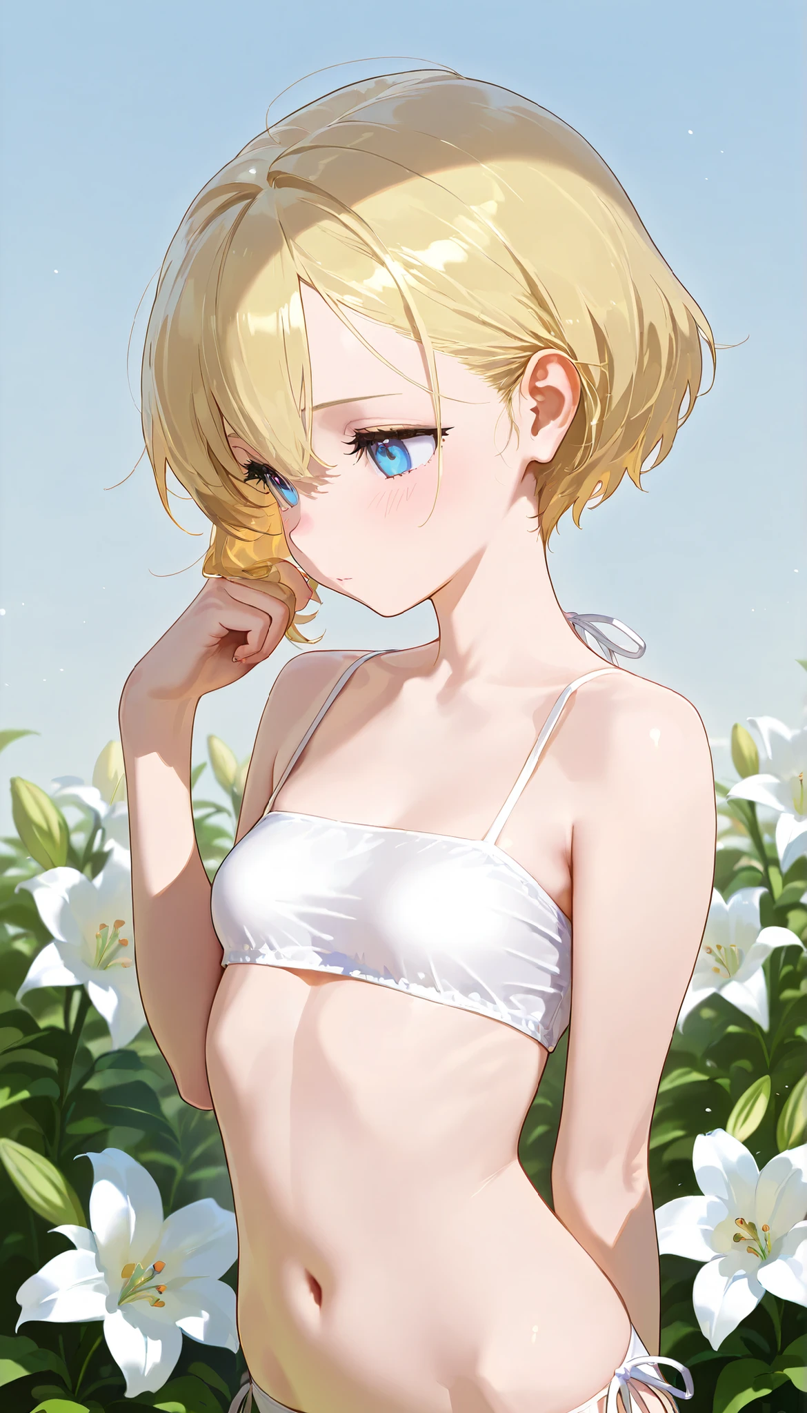 high resolution images, masterpiece, Highest Quality, Great Quality, solo, 1 girl,Lily,small breasts,embarrassing