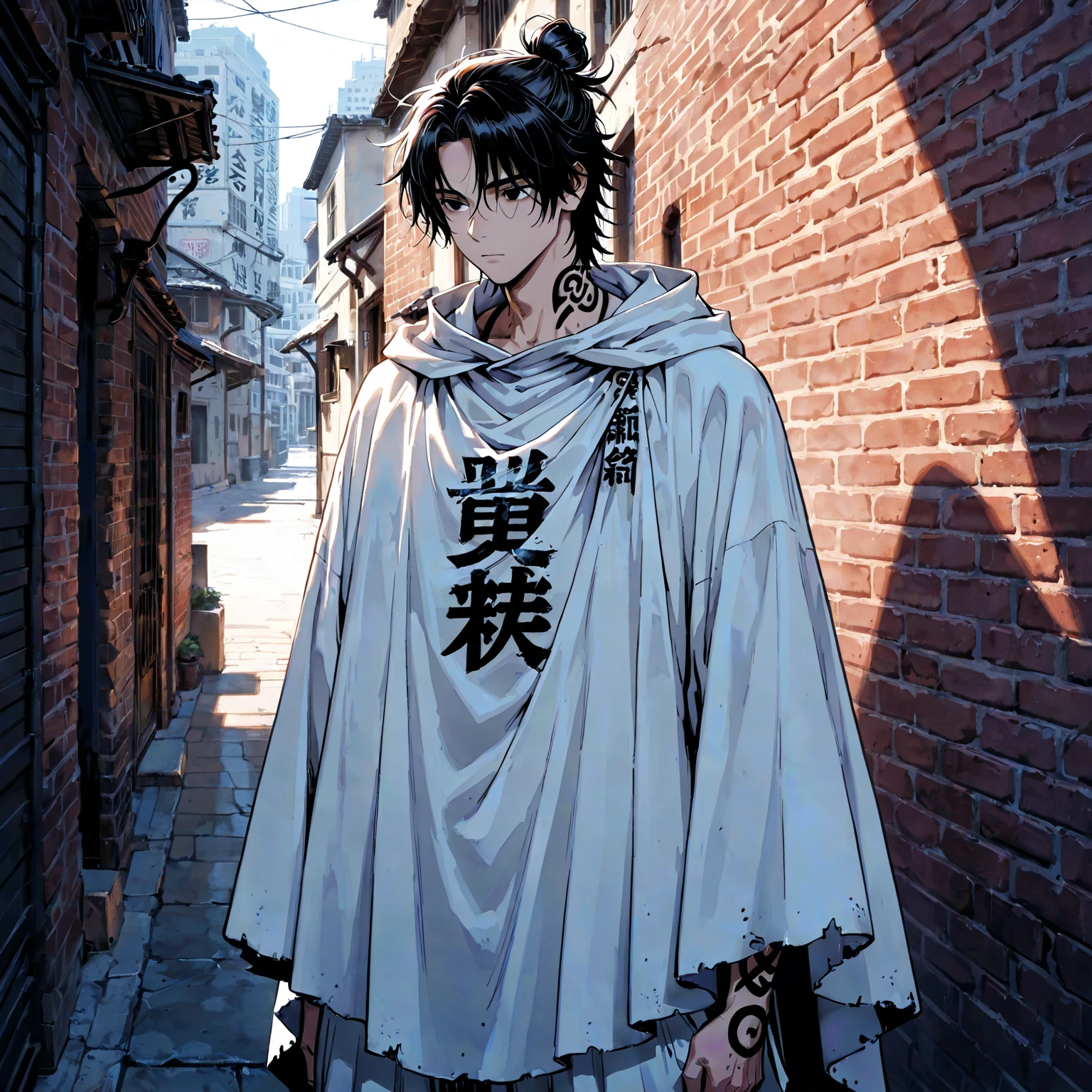 masterpiece, best quality, , 1boy, solo, male focus, looking at viewer, , depth of field, (watercolor illustration, soft pastel colors:1.1), , <lora:hyakkimaru_dororo:0.8>, hyakkimaru_dororo, , , straw hat, A dark, foreboding castle where a wicked queen reigns,