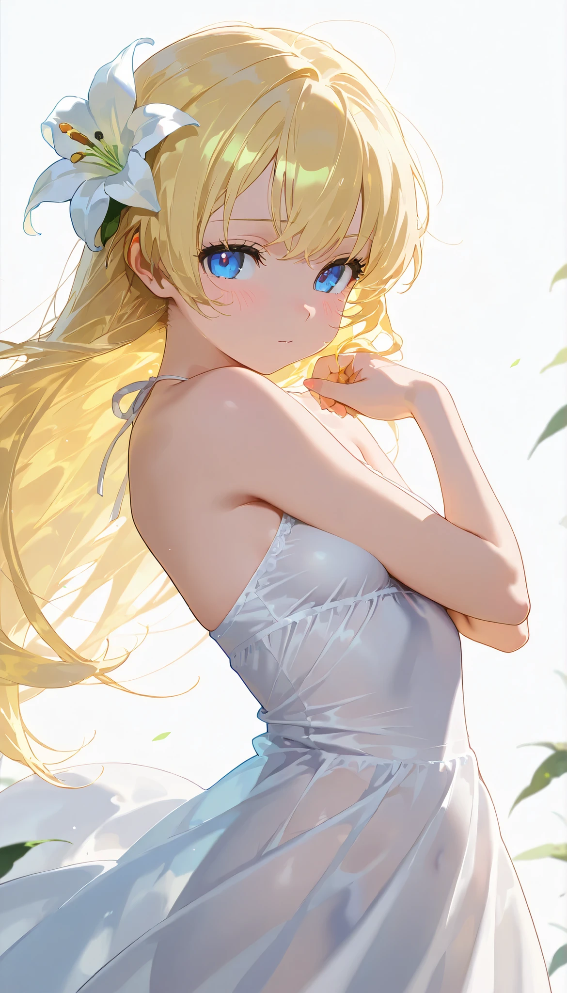 high resolution images, masterpiece, Highest Quality, great quality, solo, 1 girl,Lily,small breasts,embarrassing