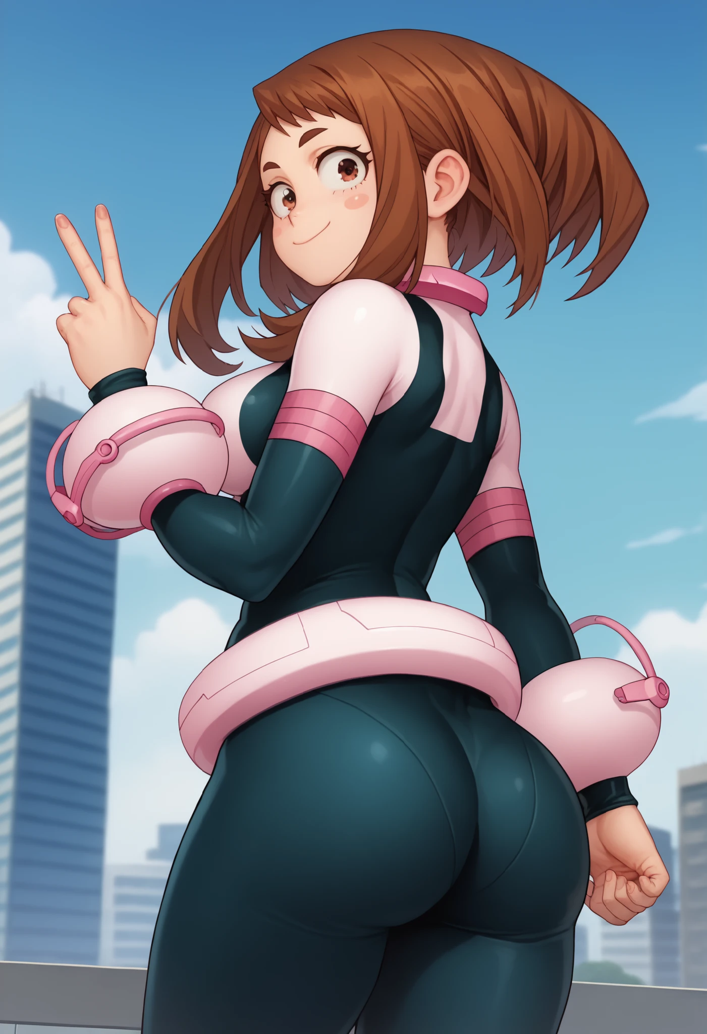 ((best quality)), ((masterpiece)), (detailed), (full body)naked fat chunky ass looking back at viewer perfect face ochakouraraka, ochako uraraka, (uraraka ochako:1.5), (brown eyes:1.5), brown hair, short hair, blush, blush stickers,
BREAK (bodysuit:1.5), skin tight, superhero,
BREAK outdoors, city,
BREAK , cowboy shot,
BREAK (masterpiece:1.2), best quality, high resolution, unity 8k wallpaper, (illustration:0.8), (beautiful detailed eyes:1.6), extremely detailed face, perfect lighting, extremely detailed CG, (perfect hands, perfect anatomy),