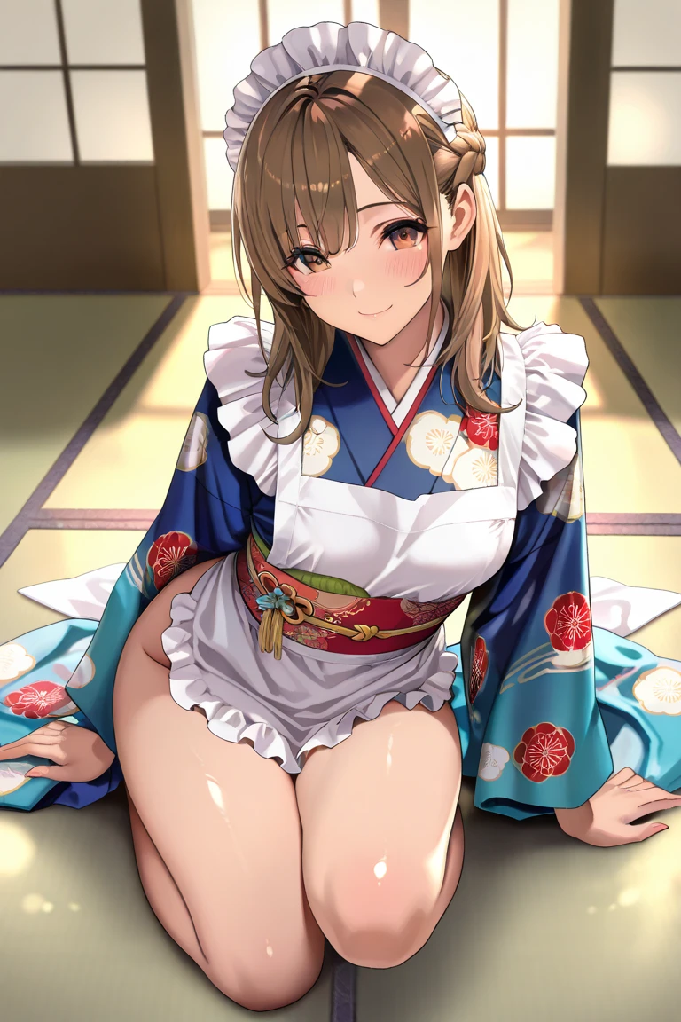 ((highest quality)), (become familiar with), perfect face,I'm in a Japanese room,kimono,kimono,luxury,butterfly pattern clothes,black stockings,Braid,orgasm,(laughing),Trance,brown hair,NSFW,big breasts,From the side,leaning forward,leg up,From the side,Pussy,1boy,(There's a man behind me),((penis)),semen,vaginal,((sex)),(((love juice))),(((Sweat))),((pubic hair)),
