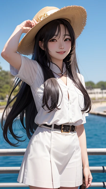 ((Attention to detail)),(Super detailed), Highly detailed CG Unity 8k wallpaper, beautiful girl,((Two people)), Highest quality, 8k, ((8-year-old))、girl、Long straight hair、Summer outfit、((Happy smile))、((Bust Shot))、(sea)、