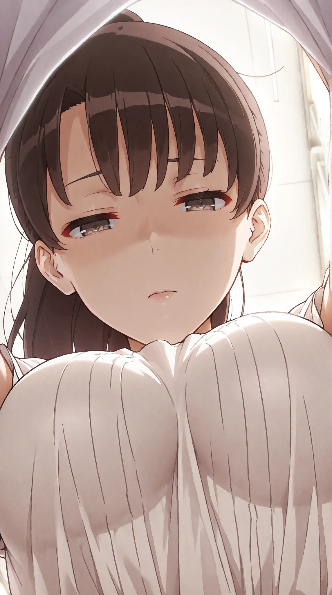 (((Pixel Perfect, Perfect in every detail))), alone, One girl, tamako kitashirakawa, , View Viewer, smile, （Huge breasts:1.5）、(White sleeveless knit sweater、Cleavage-revealing tops、Black long tight skirt)