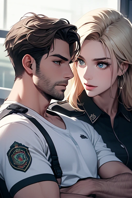 Two spies in black glasses, man and woman, Cyborgs.