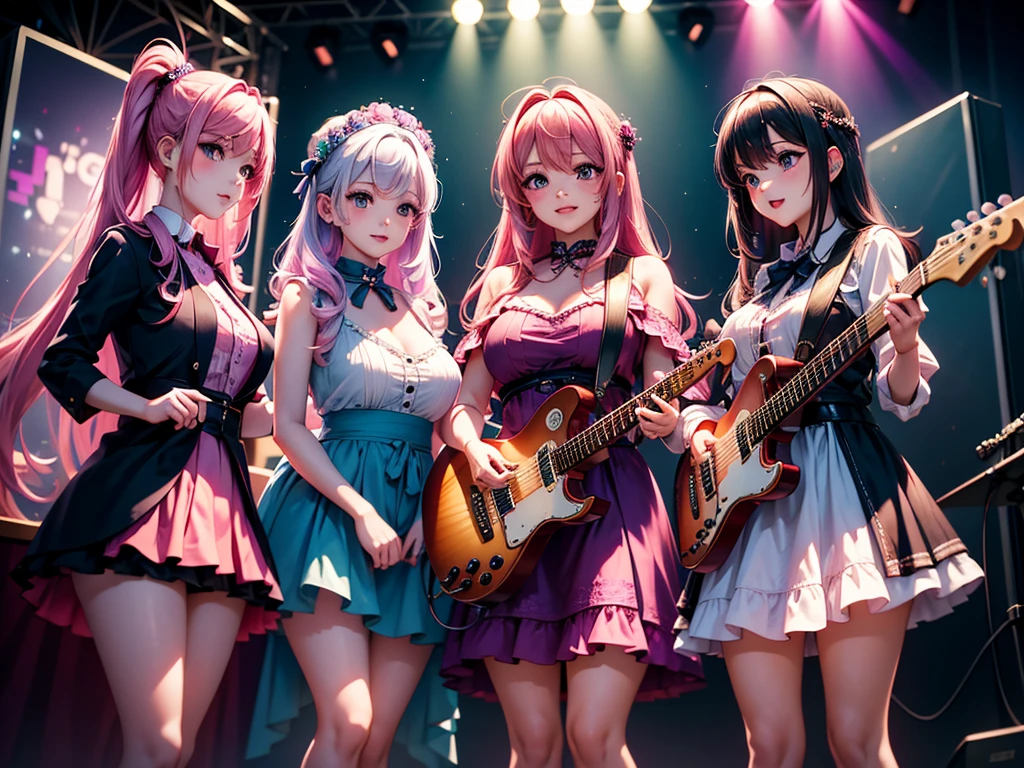 Group of female idols、3some((top-quality、8K、masterpiece:1.3))、full body Esbian、focus clear:1.2、Excellent style:1.4、masuter piece、(Realisticity: 1.35)、(Photorealsitic:1.37)、
a true、realisticlying、Raw foto、hyperdetailed face((The face of the Japan idol(乃木坂アイドル)、A charming smile))、hyper detailed background(Live performance venue)、detailed costume(micromini skirt、Uniform style idol costume、Pink and blue checked skirt)、Detailed body、Detailed skin、full body Esbian、low angles、panties focus(Checked panties)