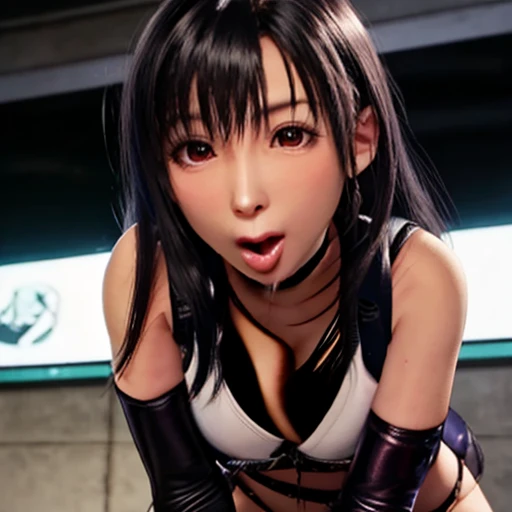 (red blush:1.5,teak、20yr old,elongated eyes)、(((1 female、extreme close-up、(Get your face up even more)thick penises、oral、1boys、licking out、put out the tongue、licking penis、big penis、cum shots、Oral ejaculation、facial cum shot、Chest shot、Semen pulls a thread、and、shinny skin:1.2)))、((Tifa Lockhart、huge tit、cleavage of the breast))、((Beautiful detailed red eyes))、Long hair、ultra detail face、Professional Lighting), Best Quality, Perfect face, (Collar with chain、white tank tops )、(realisticlying:1.4)、 top-quality、Very fine and beautiful、 Tifa_lockhart,A dark-haired+ brunette color hair,Wearing sweat, elbow groves, Face Light, Cinematographic lighting, nabel,(Dark Prison、Dark Dungeon:1.5) , the background is blurred, Flapping hair, Adult beauty、Looking at the camera、(Licking a man's dick)