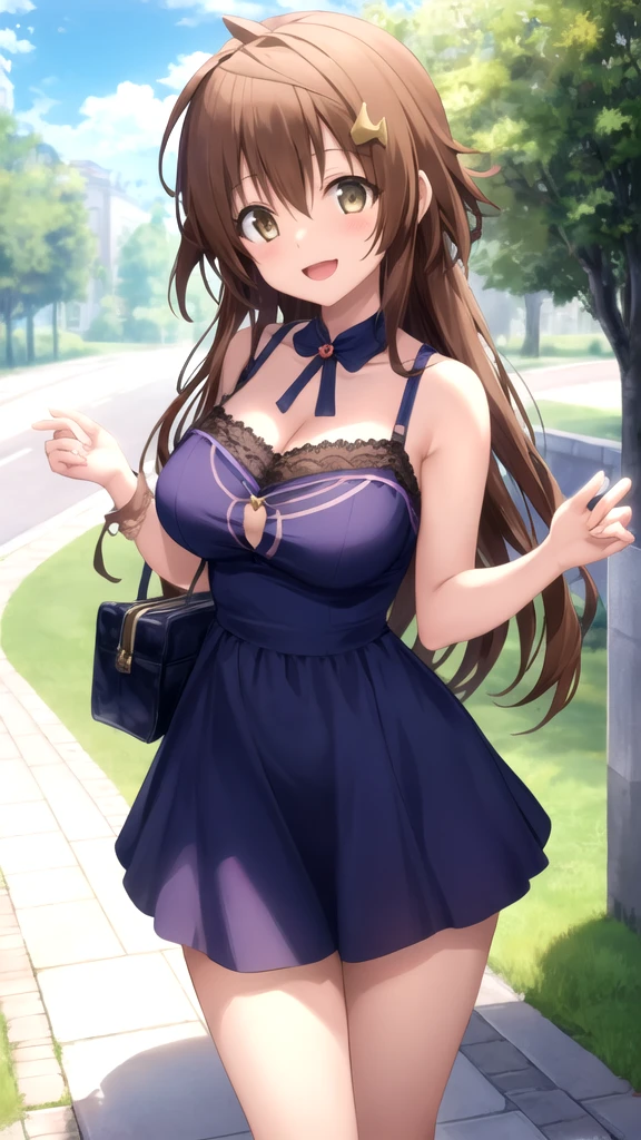 best quality, masterpiece, highly detailed, illustration, 1girl, solo, yoshida yuuko \(machikado mazoku\), shamiko, glossy lips, blush, standing, school field, strapless corset, thigh highs, collarbone, cleavage, bare shoulders, choker, lace panties