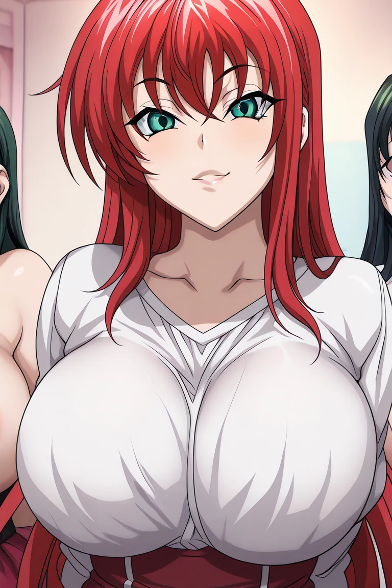 masterpiece、Best Quality、1 Girl、Long Hair、cute、big breasts、curve、(((blue eyes)))、Rias Gremory、Red Hair、Antenna hair、wavy hair、((Full nudity))、big breasts, Nipples, cheeks, breathe, Sweat, Undressing,(Sex:1.5), Red Hair、Open your mouth