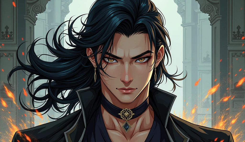 (((Single character image.))) (((1boy))) (((Luxurious hair and sexy smirk.))) (((18 years old.))) (((18yo.))) (((Dressed in medieval fantasy attire.))) Cute guy. Hot guy. (((Looks like Adonis.))) (((Dressed in medieval fantasy attire.))) (((Intense, sexy stare.))) (((Beautiful long sexy hair.))) Gorgeous male character with a body that women lust for. Looks like a fun-loving and heroic male adventurer for Dungeons & Dragons. Looks like a very attractive male adventurer for a high fantasy setting. Looks like a hot boyfriend. Looks like a handsome and rugged male adventurer for Dungeons & Dragons. Looks like a handsome male for a medieval fantasy setting. Looks like a Dungeons & Dragons adventurer, very cool and masculine hair style, black clothing, handsome, charming smile, adventurer, athletic build, excellent physique, confident, gorgeous face, gorgeous body, detailed and intricate, fantasy setting,fantasy art, dungeons & dragons, fantasy adventurer, fantasy NPC, attractive male in his mid 20's, ultra detailed, epic masterpiece, ultra detailed, intricate details, digital art, unreal engine, 8k, ultra HD, centered image award winning, fantasy art concept, digital art, centered image, flirting with viewer, best quality:1.0,hyperealistic:1.0,photorealistic:1.0,madly detailed CG unity 8k wallpaper:1.0,masterpiece:1.3,madly detailed photo:1.2, hyper-realistic lifelike texture:1.4, picture-perfect:1.0,8k, HQ,best quality:1.0,