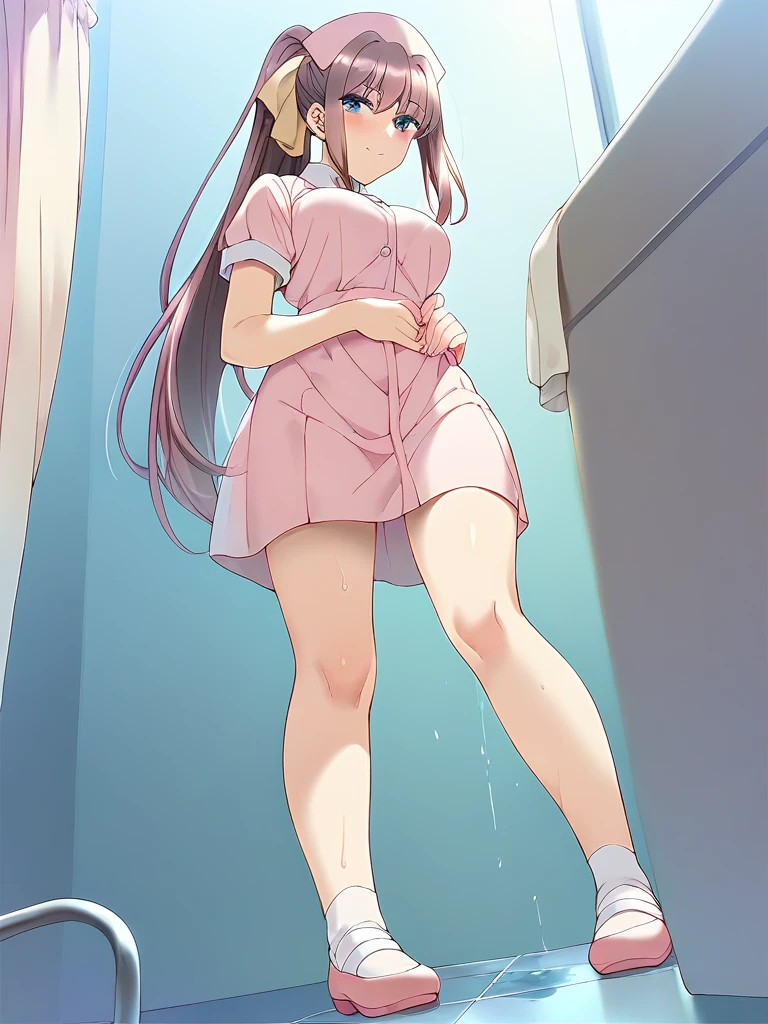 Soft pastel dresses Fine lace and embroidery. Fluffy long hair tied up loosely.、corolla Pale blue or pink、White or pastel colored long dress first round brainwashing defeat yield Prostration Princess Big Breasts clear incontinence Peeing Loss Pee crown