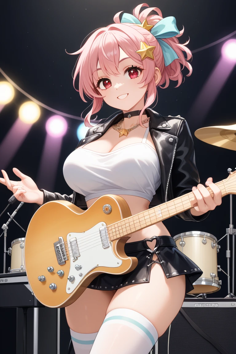 Man juice, man juice, pee, naked pussy, boobs, naked nipples, naked pussy, , naked nipples, wide legs,Background spectators,smile,Live venue idol guitar