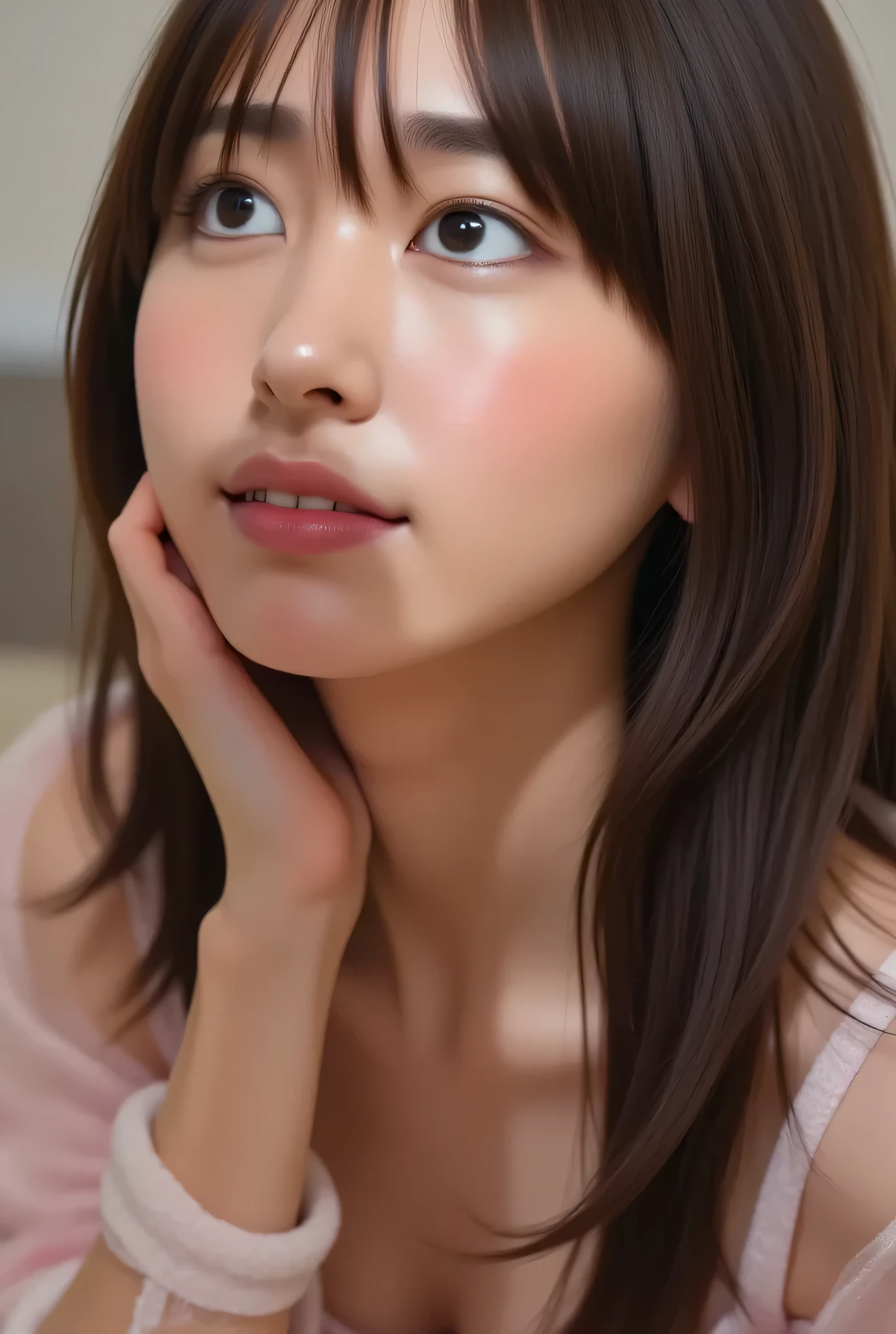 beautiful girl, is kneeling in front of the viewer , the shadow of her huge penis is reflected on her face , She looks up at her penis in awe , {{x}} , photorealistic , Dramatic light , High Quality, 8k, Super Detail, masterpiece.mouth,She is wearing a sexy magenta shiny tight mini dress