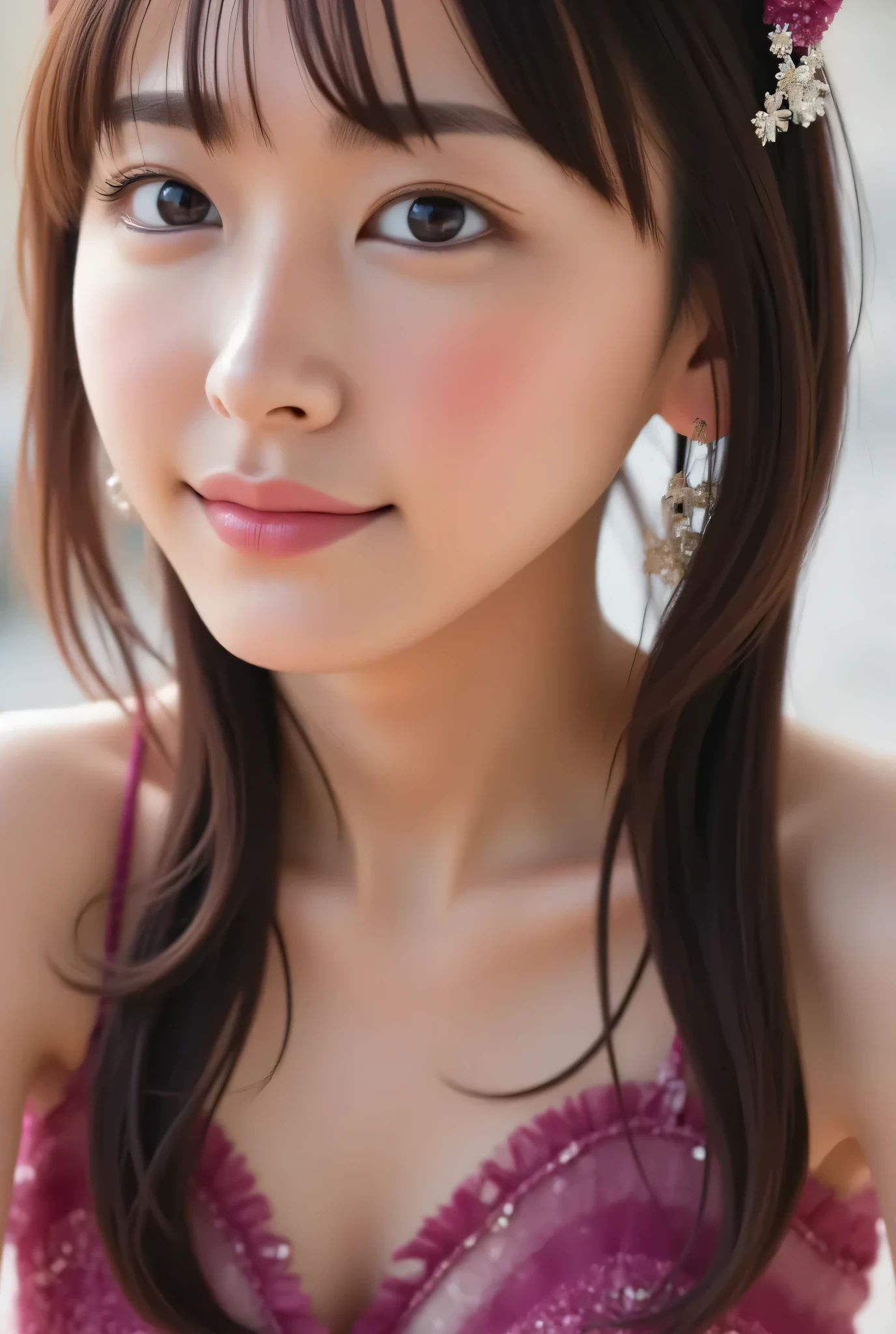 beautiful girl, is kneeling in front of the viewer , the shadow of her huge penis is reflected on her face , She looks up at her penis in awe , {{x}} , photorealistic , Dramatic light , High Quality, 8k, Super Detail, masterpiece.mouth,she is wearing a sexy magenta shiny tight mini dress、She has cat ear accessories on her head、