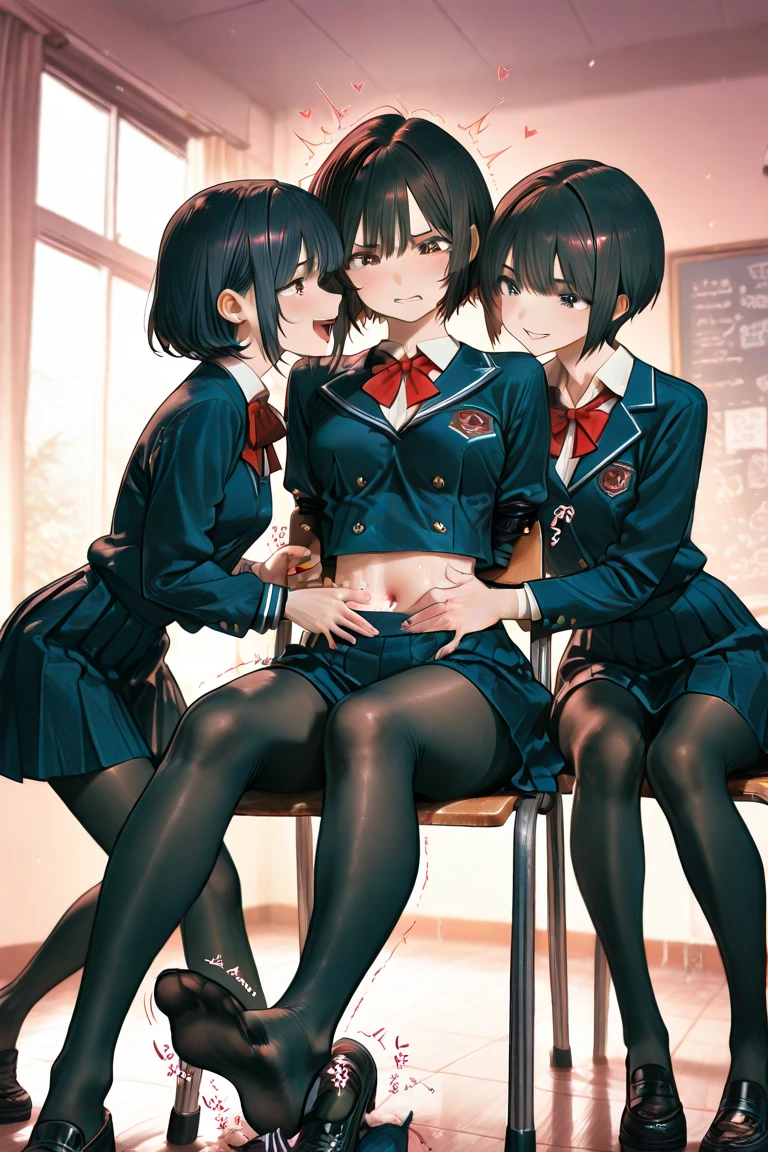 Highest quality,(Beautifully detailed white panties),They look at me teasingly.,(Stupid smile),on the train,(They are excited to show their panties:1.3),(They force me to masturbate in their panties),(There are three girls staring at me),(The smell of female is filling the air),steam、High humidity