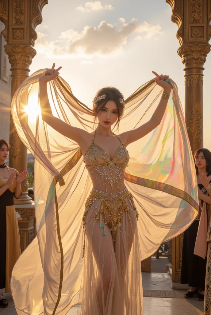 best quality, 8k, very delicate and beautiful, highly detailed face and skin texture, shiny skin, high resolution, big tits and big booty girl in samba dance dress dancing in carnival at night, side view, full body, sharp focus