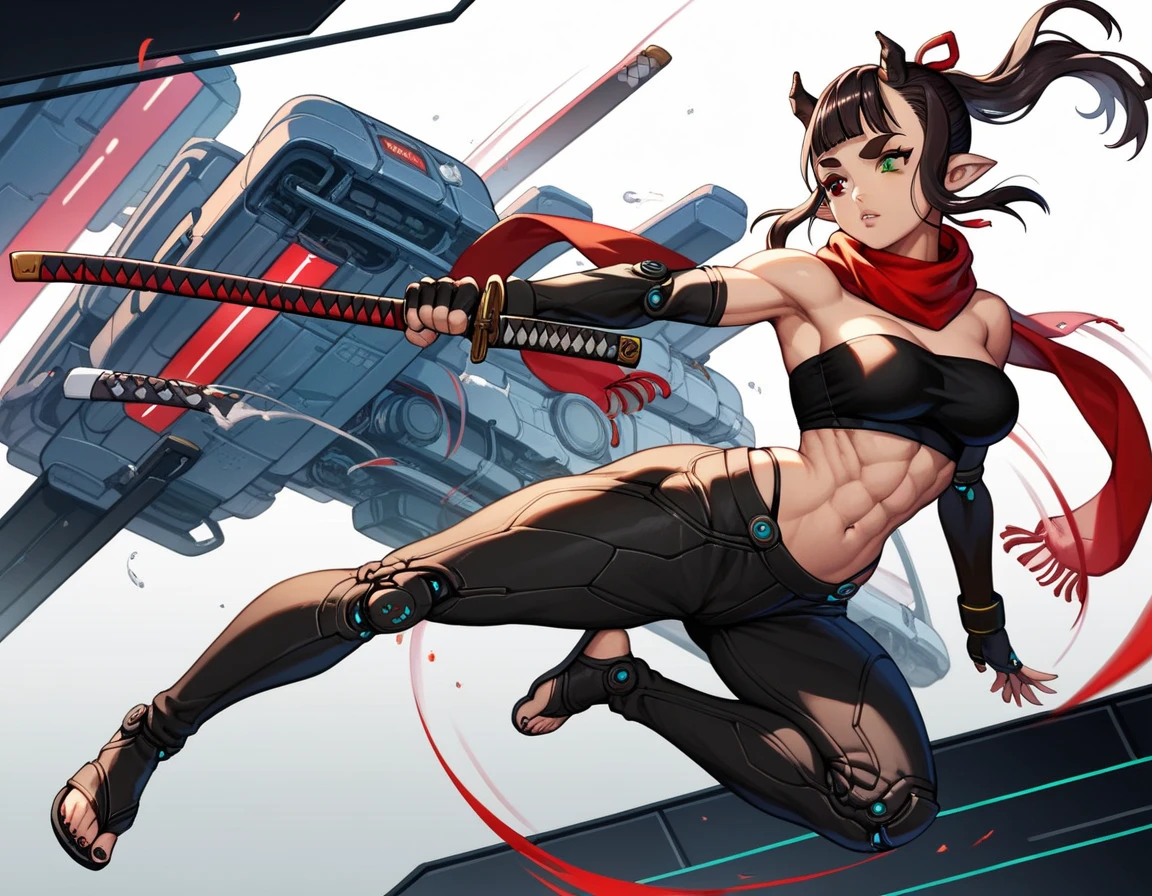 ultra-detailed, Explicit, Beautiful body, Beautiful Nose, Beautiful character design, perfect eyes, perfect face, ultra highres, 4K, beautiful legs, perfect legs, Nice hands, Perfect hand, Masterpiece, Best Quality, Highly detailed, illustration, absurdres, street fighter, doll suit, shadaloo doll, dollsuit, expressionless, blank eyes, looking at viewer, red gloves, emotionless, black latex, corrution, mind control, female combatant, full body, hypnotized, unhappy trance, full body suit, ribbed bodysuit, both arms at side, obey, perfect female body, extremely glossy latex, hypnosis, hypnoLora, empty eyes, Mind control device, poses, submissive_pose, Slave, hat, necktie, stand up straight, standing, standing at attention, hat, necktie, belt, latex, ribbed bodysuit, thighhighs, garter belt, Fighting Stance, extending the right arm from the shoulder into the air with a straightened hand, nazi saluting, military, military saluting, salute, thigh boots, solo, 1girl, Nohime, Sengoku BASARA, black hair, braid, long hair, purple eyes, flower