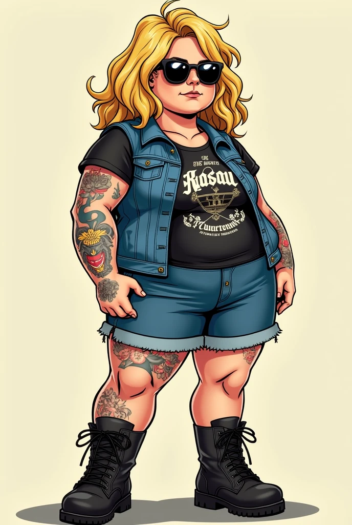a drawing of a muscular blonde woman with tattoos and a white top, orange glasses, full body portrait of a short!, female full body, full body illustration, detailed full body portrait, full body picture, detailed full body, fullbody portrait, full body female, highly detailed full body, full body details, full body concept, d & d style full body portrait, detailed full body concept