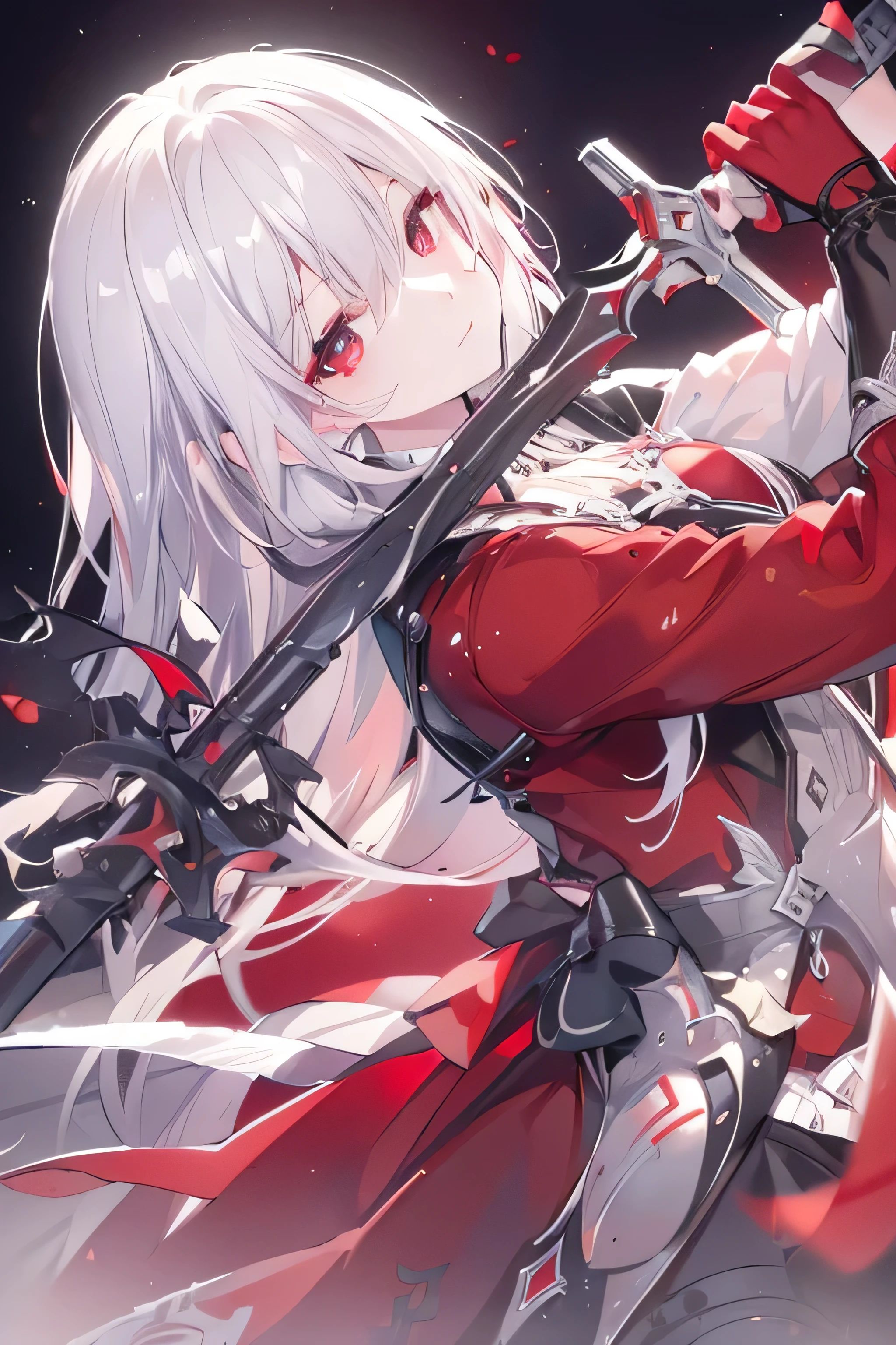 (Highest quality) (4K) (8k) (High resolution) (masterpiece:1.2) (Super detailed) One girl Red eyes Sakuya Izayoi Hold the knife Serious