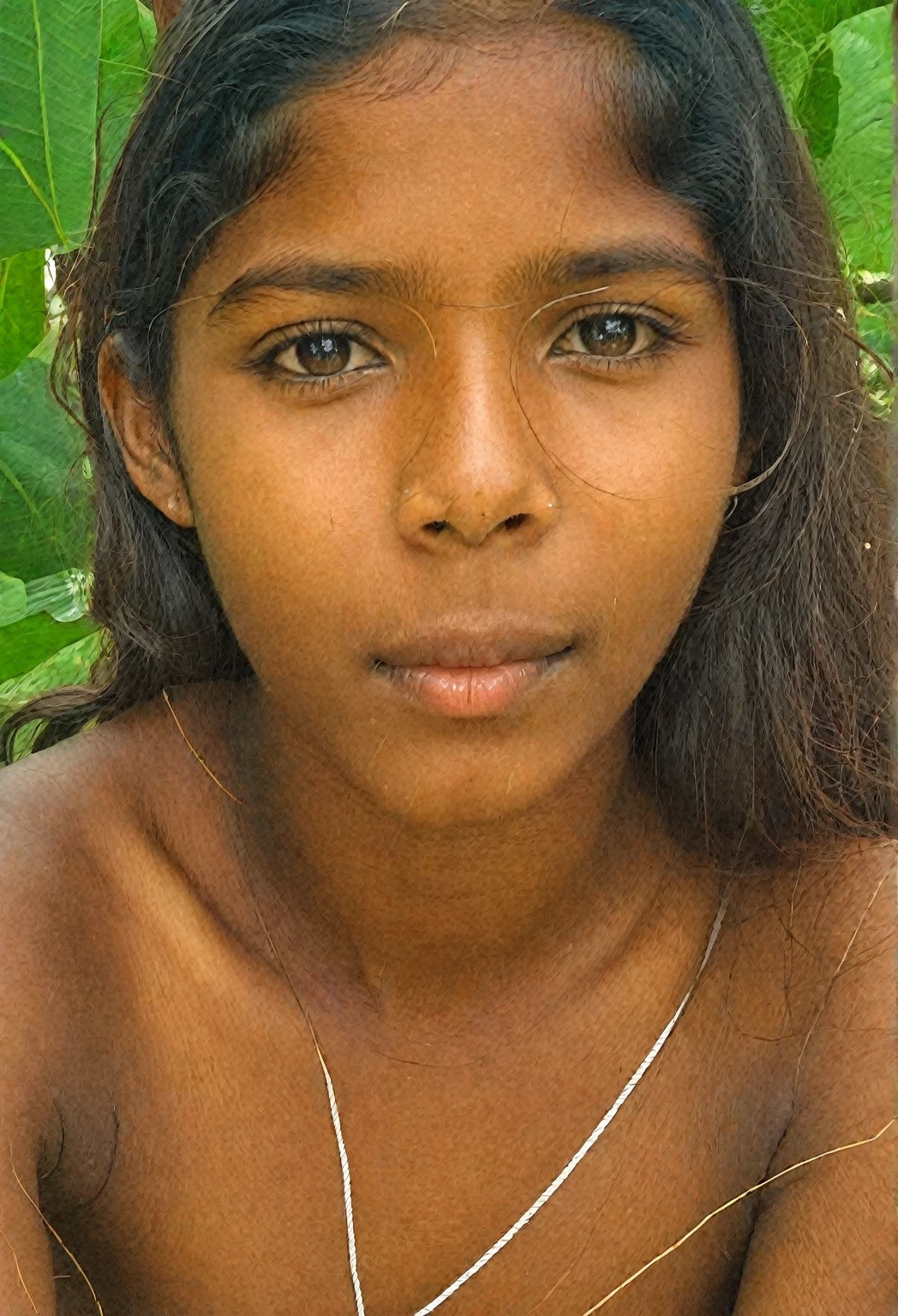 a very beautiful and sweaty 25 year old Timor ????? girl, thick hairy armpits, muscular abs, raising her arms high while being carried and kissed by two young men