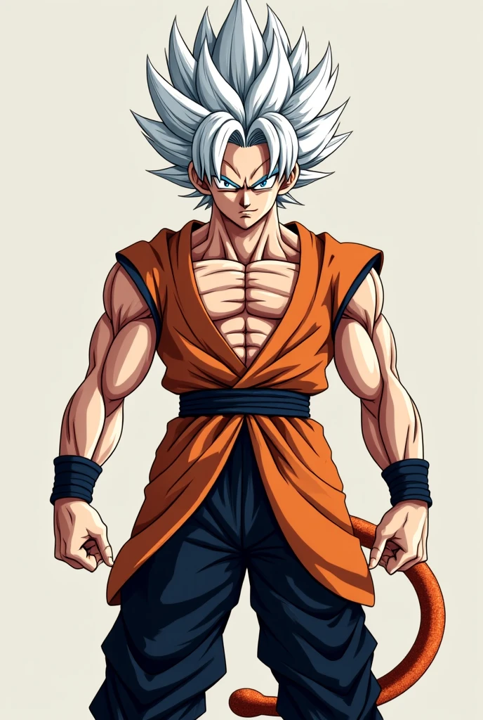 Best_QualityPos, RAW photo, intricate details, best quality, 8k uhd, soft lighting, 1boy, solo, red eyes, white hair, spiked hair, single earring, ssj4, abs, body fur, jewelry, long hair, monkey tail, muscular, pectorals, red fur, super saiyan, tail