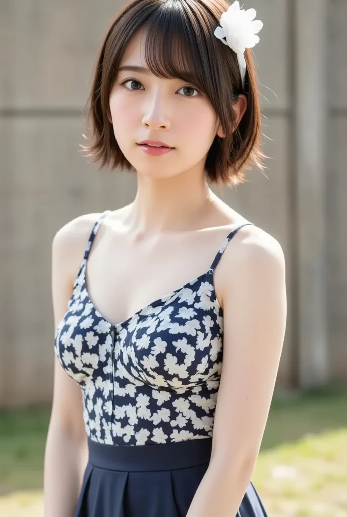 NSFW:1.3:((highest quality、8K resolution、master masterpiece、portrait:1.3)), Photoreal, 35mm film, mature woman:1.5,on the street during the day, wrinkles around the eyes,wrinkles around the mouth、pixie cut_boyish、((fancy black lingerie:1.3)) , (outdoors_city street: 1.3), jumbled background,look at the audience,(Tokyo cityscape:1.3), whole body