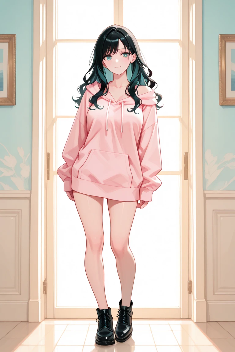 ((Highest quality, 8k, masterpiece: 1.3)), whole body,1 personの,1 person,,Glamorous Body,cute,Troubled face,Black Hair,Beautiful emerald green eyes,long hair,Stand in front,((In front of the clothes rack)),(((Pastel pink bra,Pastel pink panties,Scanty))),Morning sunshine,Inside the room,
