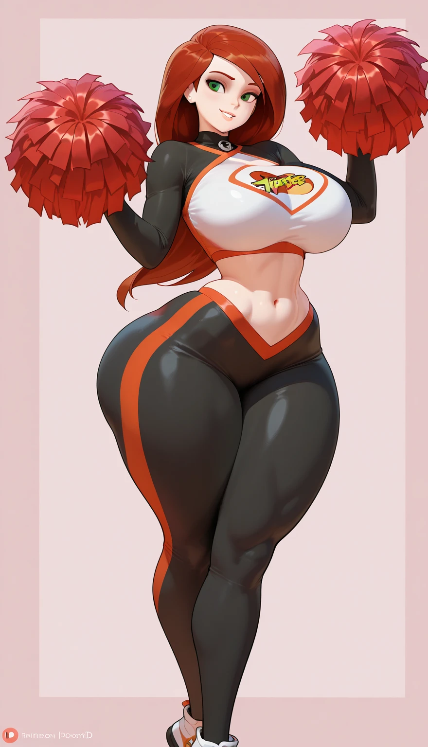 18-year-old girl。Her body is curvaceous.、Have big breasts、smile, With clear eyes and an open mouth。Arms are lowered。She has short black hair and bright black eyes..、Wear a Taimanin suit。(red, black, long globe, long knee high boots, high leg, black leotard, taimanin suit:1.8)