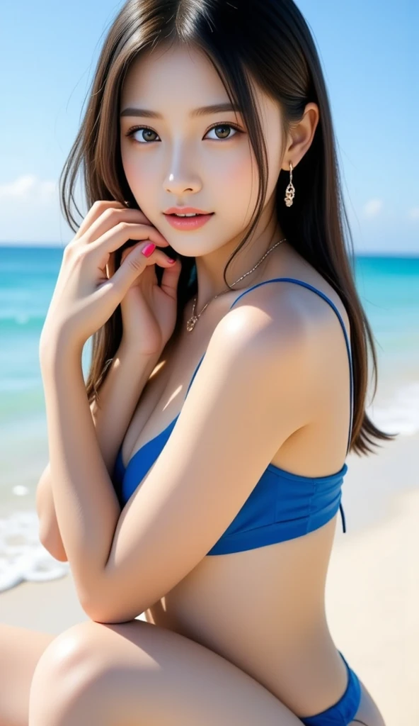 Beautiful Skin、Top Grade、Highest quality、Official Art、Large file size、Very detailed、High resolution、Very detailed、Beautiful detailed girl、Very detailedな目と顔、Beautiful and delicate eyelash lights、Cinema Lighting、、(perspective:1.2)、Day、Shine、Blur the background、Vague feelings、、Beautiful sky depicted in detail、Earrings、(Dynamic pose:1.2)、 (Lower Body:0.8)、Soft lighting、wind、{{Shine Skin、whole body,16-year-old girl、Teenage Girl、whole body photos、High heels、Outside the house、Hip width、Thick and tight、Lift above head、Beach、1 girl、Biggest、Mosaic print swimsuit、close、Stylish swimwear、{{Wavy Hair、Medium Long Hair、bionde、Braiding}}、、Outside the house、、Beach、、1 girl, alone, Day book girl、1 girl、gal、Beach、Biggest、Day、Shine、Blur the background、Vague feelings、Beautiful sky depicted in detail、Earrings、Soft lighting、wind、Shine Skin、choker、View your viewers、smile、whole body,Upper Eye,Inner thighs,)),Delta、profile、Gazing into the distance、Close your crotch、Vibrant、Bikini Swimwear、Sparkly Swimsuit、gal、Lots of eyelashes、Sparkles on the eyelids、Curly Hair。Looking at the audience、Micro bikini bite、Body Shot、Please stand up straight}}、smile、smile、Laughter、smile