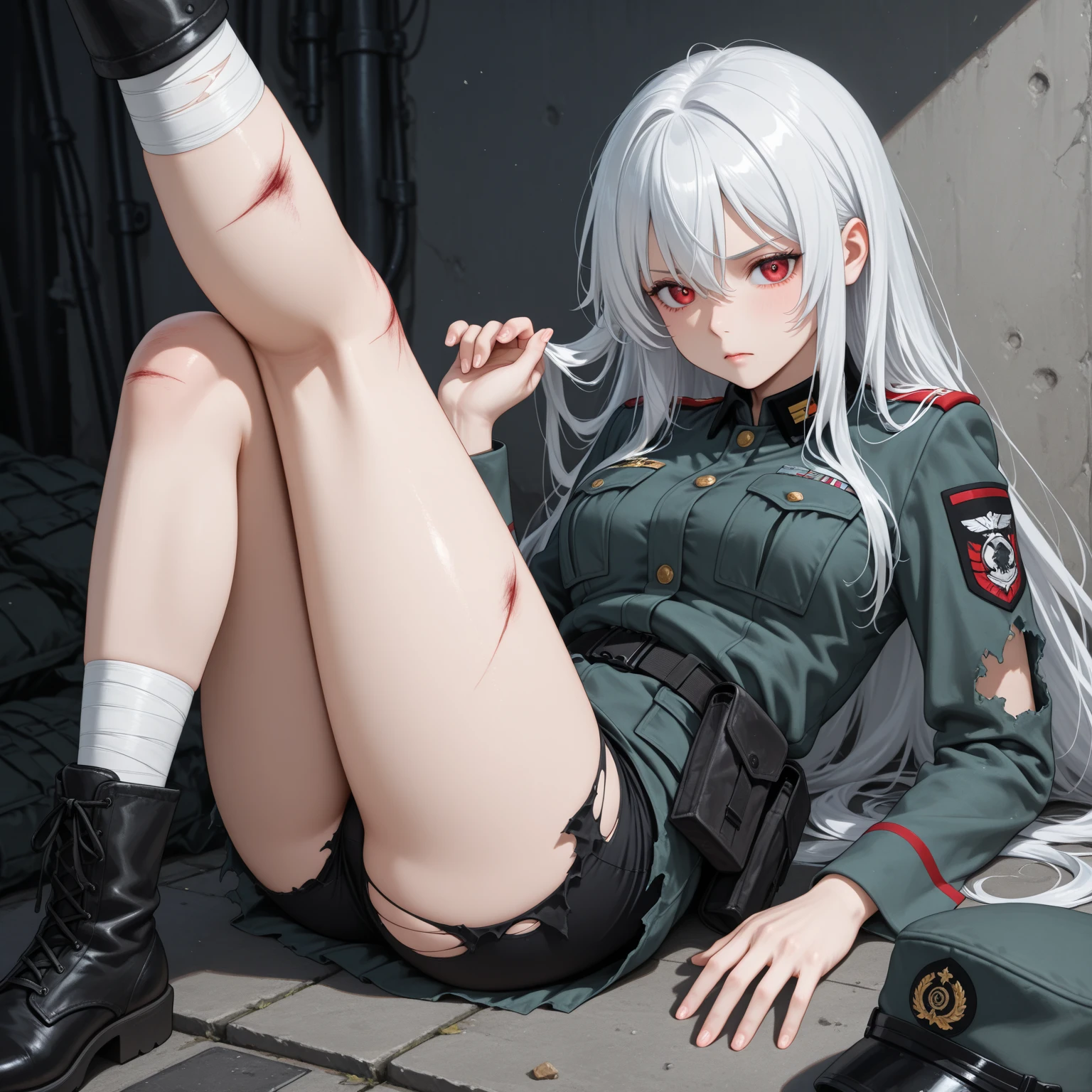 (((NSFW))), (((destroyed city))), (((look at the audience))), Ukrainian girl with a slim face, Full body composition of a young girl with silky messy bright blond hair, (((blue big eyes makeup))), , (((beautiful cute little ))), (((flat chest))):1.5, (((No))):1.5, (((flat chest))):1.5, (((No))):1.5, (((flat chest))):1.5, (((No))):1.5, (((flat chest))):1.5, (((No))):1.5, soft lighting, alone, Nipples visible through old torn dirty shabby futuristic military uniform, badge, stop temporarily, dyeing color, octane rendering, Surreal intricate details, cinematic, 8K resolution, 70mm, accent lighting, global illumination, full body portrait, clean small surfaces, intricate garments, cute face, flat chest, slim waist, slim legs, small hips, dark green special forces long coat, dark green beret, combat boots, relax, Touching the crotch with your right hand, Please open Legolpheus, get pleasure, orgasm, break, (((Silver thick metal color))):1.5, (pussyビッグディルドキロンスタイル):1.5, (((vagina object insertion))), pussy, (((Many erect vein dildos of extra thick size))):1.5, (((fat sex toy))), vagina, anus, clitoris, big insertion, (((Insert an oversized thick object deeply))):1.5, (((spread your legs))):1.5, (((kneel deeply))):1.5,