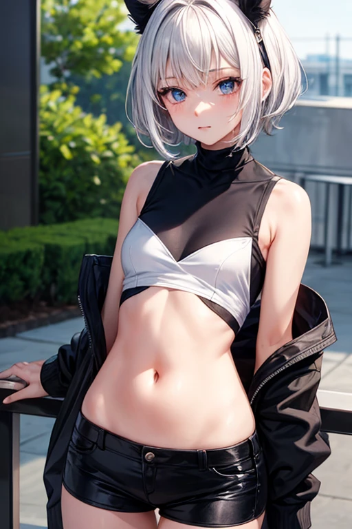 (Superflat, Flat Shading, flat-colors:1.1)、(Magazine Cover)、Illustrations、(Brightいブロンドのヘアー、short-hair、American boyish girl)、crotch open、Smiling、White underwearの股布が見えるように描く、Skirt flipping、((Torn and tattered denim skirt、White underwear))、Choker、When I look through the viewfinder、A bracelet、Thigh strap、Body Painting、Head tilt、8K resolution、intricate clothing、Intricate details、1girll、Solo、Standing、Cowboy Shot、Arms at sides、a miniskirt、Detailed panties((from behind、hindquarters、heart cutout、hip incision))、Volumetric lighting、Soft light、Bright、neons、Vibrant colors、watercolor paiting、