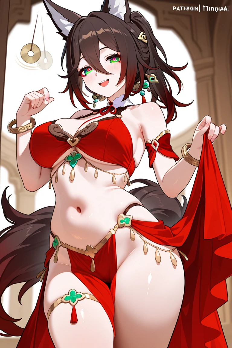 (hiquality)、(16 K)、(masuter piece)、(((very large udder))),((thick thight)),blush,Long hair、((Sweat)),Full body、((Open_Mouth))、Surprised、(((red swim wear)))、:o、Armpits、Fall、M leg、dungeon