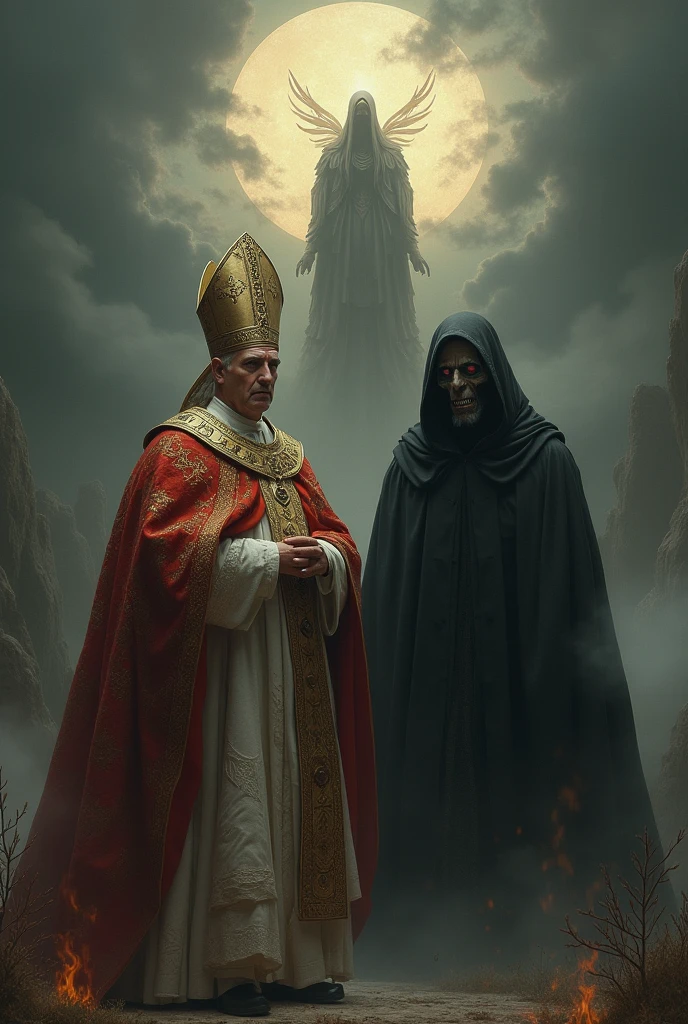 official art, unity 8k wallpaper, ultra detailed, beautiful and aesthetic, High quality, beautiful, masterpiece, best quality, (zentangle, mandala, tangle, entangle), day of the dead, triking art piece featuring a man wearing skull makeup, wearing a black sombrero, flower crown, mexican, rosary prayer beads, santa muerte, mother mary with blood, black clothes, intimidating look, goat skull, people in black robes surrounding, goat heads, cross, (red, black), (horror), (gloomy), blood, phenomenal aesthetic, sumptuous artwork,<lora:detail_slider_v4:1>
