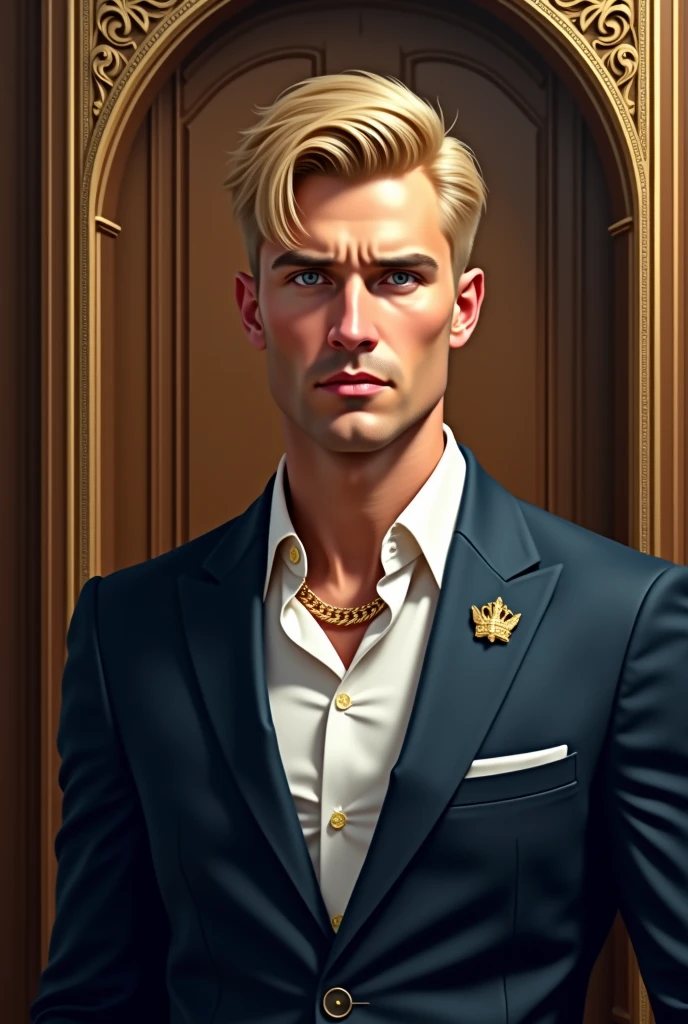 Portrait of father,Casino,a blond,The whole body is golden,golden skin,dealer,Sense of cleanliness,wearing a vest,Wearing long sleeves,Wear a bow tie,Facing this way,Mouth is open