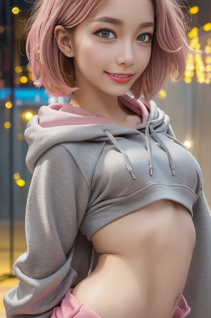 extra detailed face,Top image quality、Pink Bunny Girl、entrance、dealer、Pink hair、Pink mittens、Outstanding style、Sexy thighposing the abdomen ,((full body nudist)),photographrealistic、short-hair、Red and excited cheeks, spread on leg.