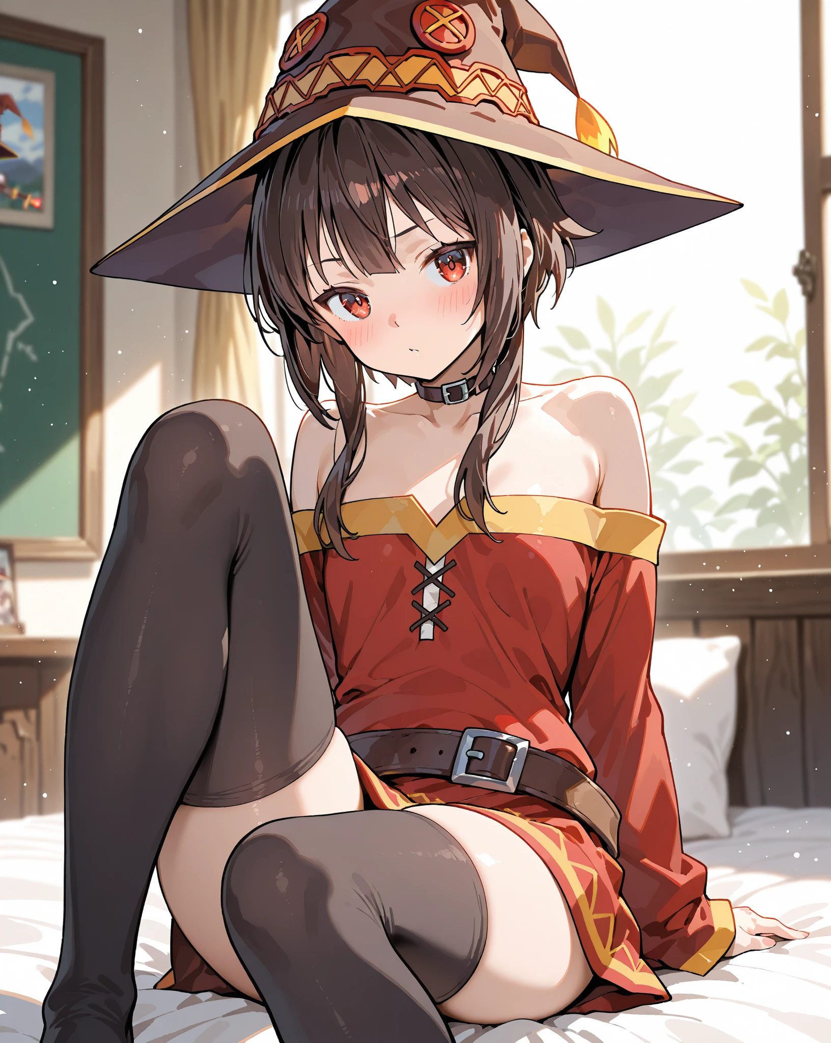 NSFW、Megumin、cute、hat、Wizard&#39;s Clothes、Nipples、(((pussy)))、(((Love juice)))、(((Sweaty)))、((hot summer、(((Body odor)))、(((Masturbation)))、(((soaked)))