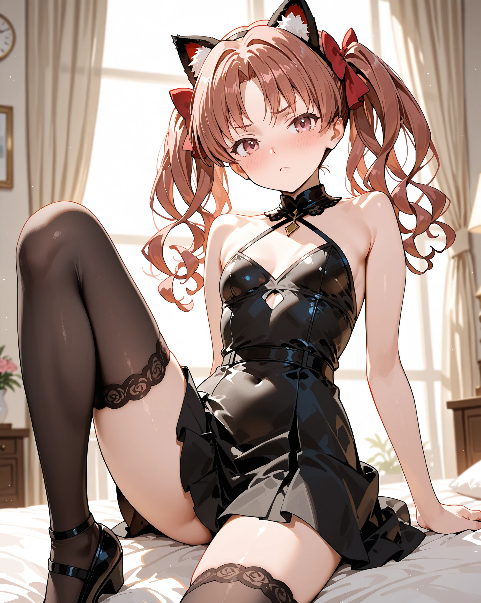 anime, beautiful face, highly detailed face, 2 accurate legs detailed eyes, highly detailed background, perfect lighting, accurate arms, accurate hands, accurate fingers, full body, 1girl, solo, ruby hoshino, oshi no ko, indoors, heels, thighhighs, garter stockings, indoors, absurdres, high res, ultrasharp, 8K, masterpiece, smiling with compassion, open mouth with tounge, bunny ears hair accessories, black sexy bunny outfit, revealing bunny outfit, hands on hips, ass view, looking over her shoulders, AS