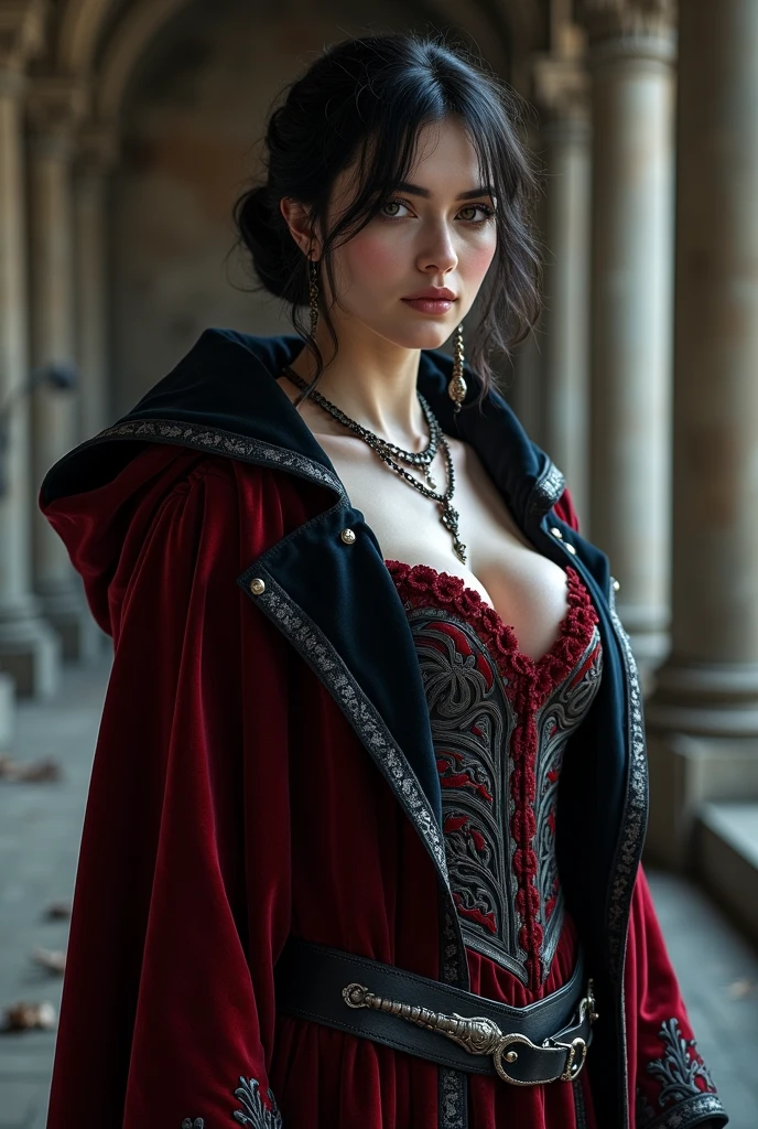 a woman in 1880s dress, a woman in 1980s outfit, a woman in 2180s futuristic outfit, masterpiece, highly detailed, photorealistic, cinematic lighting, dramatic lighting, intricate details, fashion illustration, oil painting, studio lighting, ultra-detailed