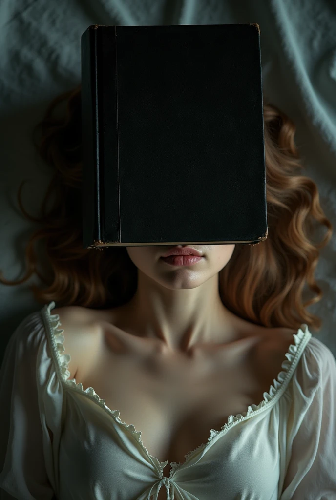 A thin man lies on his back with a book covering his face. O cabelo dele é grande e platinado até o quadril, o cabelo deve estar espalhado sobre a cama down to his hips. The lighting is dim and the color scheme is muted, with a focus on blues and grays. The image is peaceful and serene, with a sense of calm and relaxation.