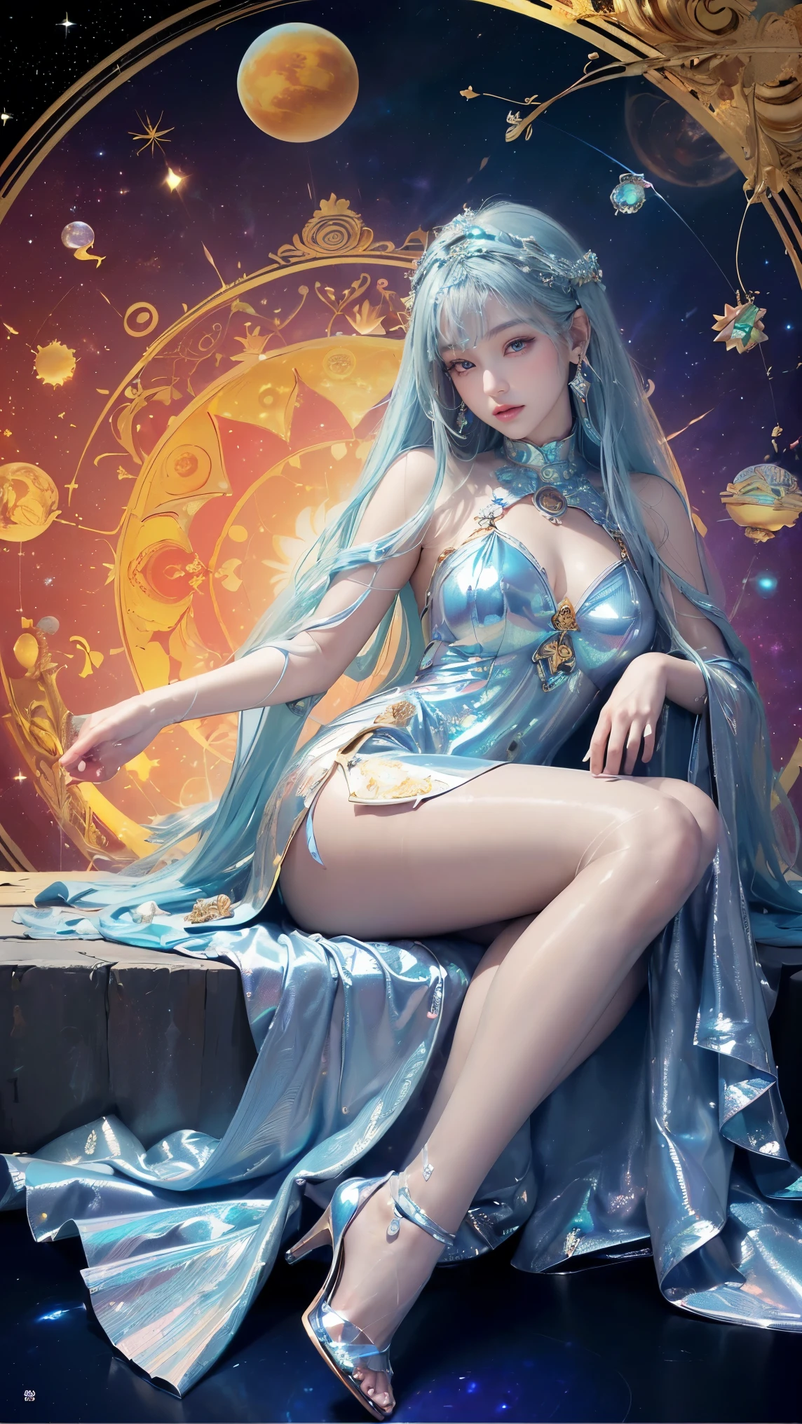 (masterpiece:1.2),Highest quality,In space,(Night Sky,Medium Hair:1.2),(Awareness-raising:1.2),Beautiful views,Dreadlocks,(Elaborate luminescence,Lens Flare Glow),(Hyper Detail),Hyper Detail,(Exquisite detail),(Intricate detail lights,Highest qualityのバックライト),Clear lines,New World,Get a peek at your audience,Solo Female,(Space Girl,space),Oriental woman,The girl looks like a Chinese movie star,Solo Female,Perfect body,Beautiful 16 year old girl,(One girl),(Bright bioluminescent hair,Bright and Shiny Eyeilky Way,Alien Planet),(セクシーなFuturisticスタイルの白いタイトな宇宙服を着た宇宙飛行士:1.1),(The material of spacesuit is extremely light),The girl has a small waist,Big breasts and small waist,Exposing shoulders,barefoot,exposed waist,Latex Tight Spacesuit,The chest of spacesuit shows the starry sky,Close your eyes for a moment,(Cyberpunk characters),(that's it:1.3),(Putting on makeup)),High contrast,(Best lighting,Very sophisticated and beautiful),((Moonlight)),Very colorful,((Photoshop pastel drawing:1.1)),Mysterious,(映画のmasterpiece),Suspense,Funk,(starscream),Color Splash,really eye-catching,((Caustics)),that's itmic angle,Big tits beautiful(Detailed brilliance),(spine-chilling),(Complex movie scenes behind it:1.2),environmental occlusion, (Ambient Moonshine), ray tracing reflection, Intricately painted background , (Glowing space suit), Terrorist, (Luminescent plants:1.2), Terrorist, Anxious, Futuristic, Terrorist, (Hologram Head-Up Display), (Delicate Great Comet),、Perfect body、1 female